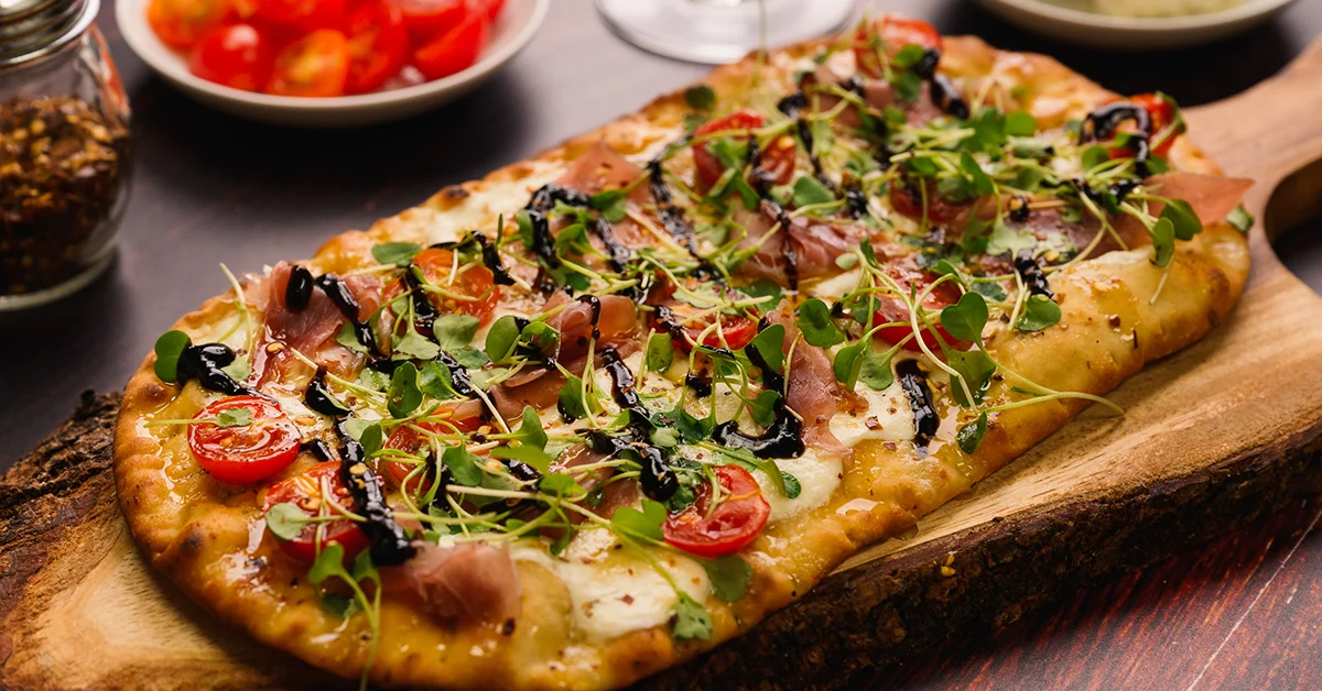 Sweet & Spicy Prosciutto Flatbread w/ Micro Arugula
