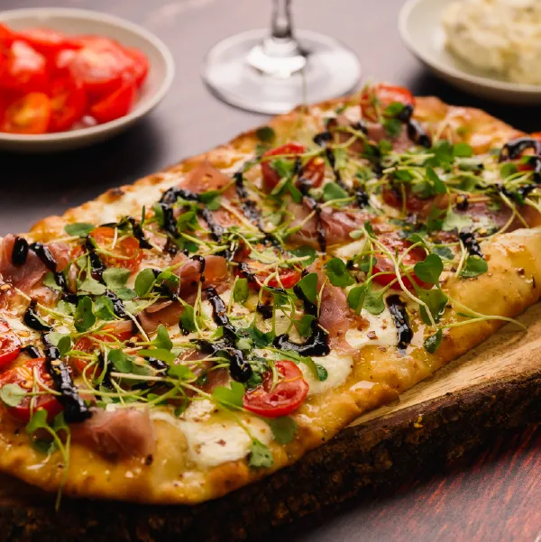 Sweet & Spicy Prosciutto Flatbread w/ Micro Arugula